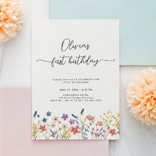 Minimal Floral First Birthday Invitation