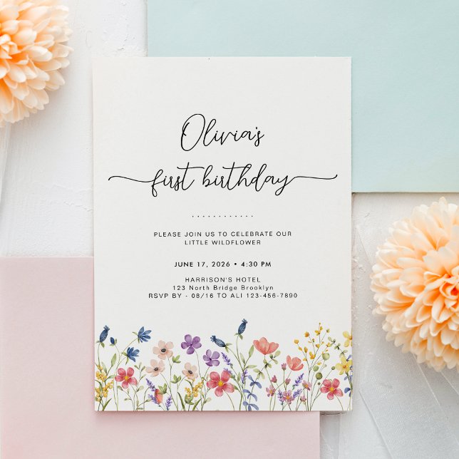 Minimal Floral First Birthday Invitation (Creator Uploaded)