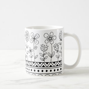 Minimal Floral Folk Pattern Mug – Boho Line Art