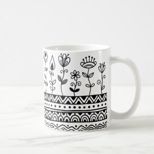 Minimal Floral Folk Pattern Mug – Boho Line Art
