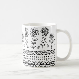 Minimal Floral Folk Pattern Mug – Boho Line Art