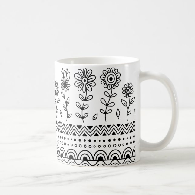 Minimal Floral Folk Pattern Mug – Boho Line Art (Right)