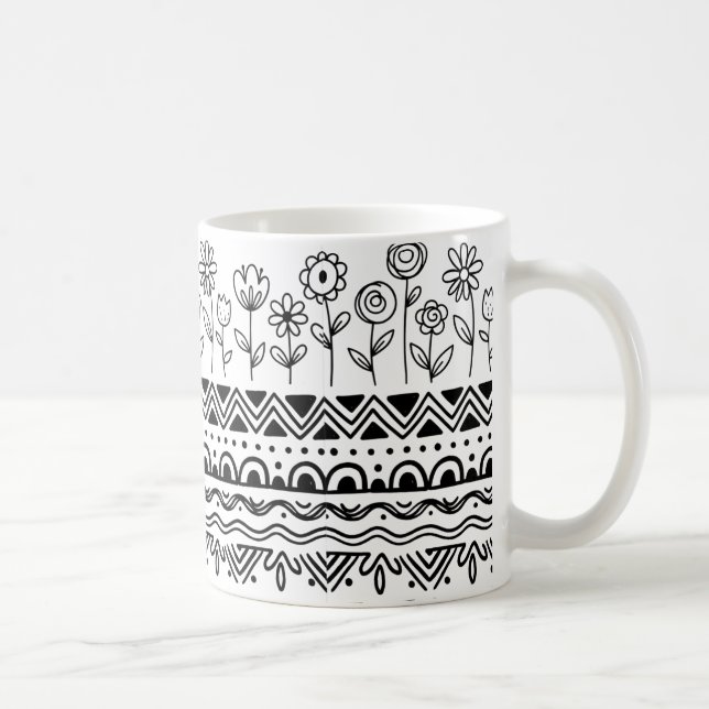 Minimal Floral Folk Pattern Mug – Boho Line Art  (Right)