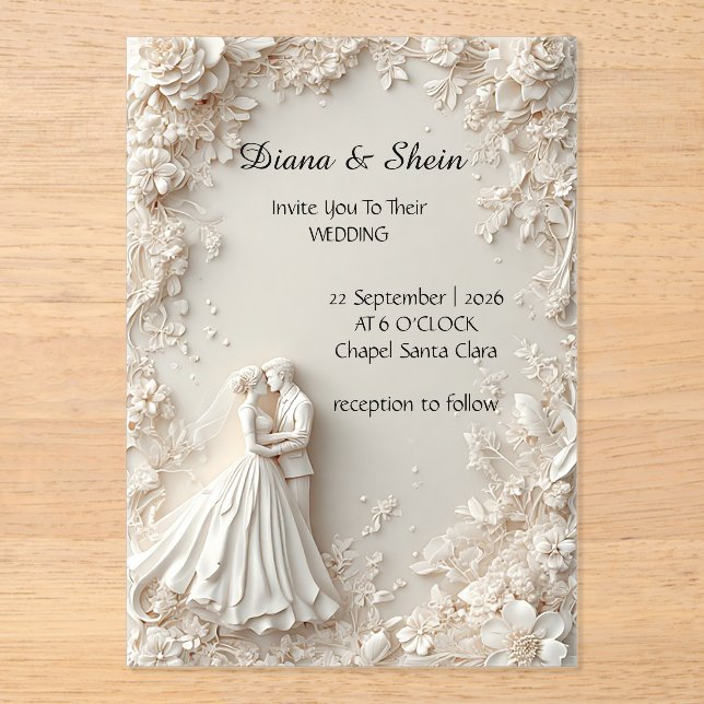 🌿 Minimal Floral Frame Silhouette Ceremony Design Acrylic Invitations (Front)