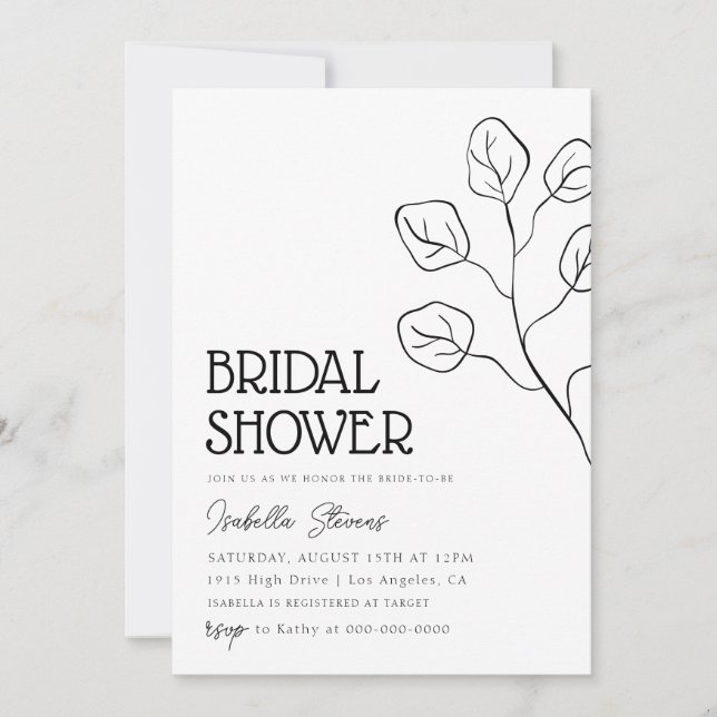 Minimal Floral Line Art Bridal Shower Invitation (Front)