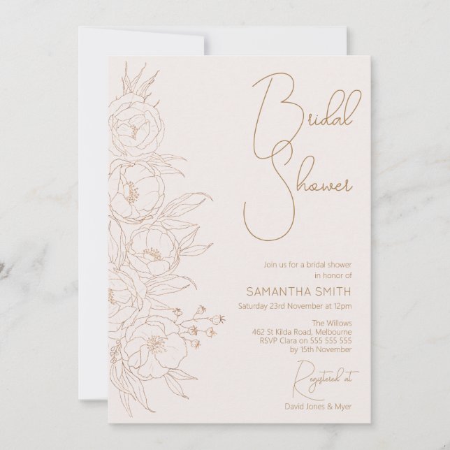 Minimal Floral Line Art Bridal Shower Invitation (Front)