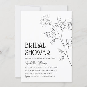 Minimal Floral Line Art Bridal Shower Invitation