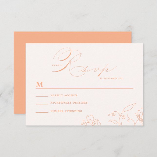 Minimal Floral Line Art Wedding RSVP Card (Front/Back)