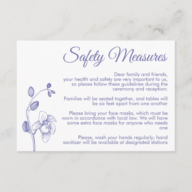 Minimal floral orchid modern purple safety measure enclosure card (Front)