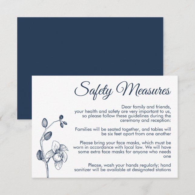 Minimal floral orchids modern safety measures enclosure card (Front/Back)