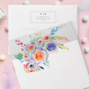 Minimal Floral Rainbow LGBTQ Monogram Wedding Envelope