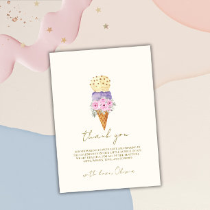 Minimal Floral Scoop Ice Cream Baby Shower  Thank You Card