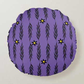 Minimal Floral Seamless Modern Botanical Daisy  Pa Round Cushion