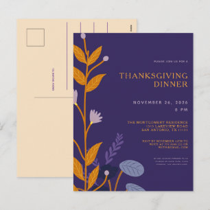 Minimal Floral Thanksgiving Dinner Holiday Postcard