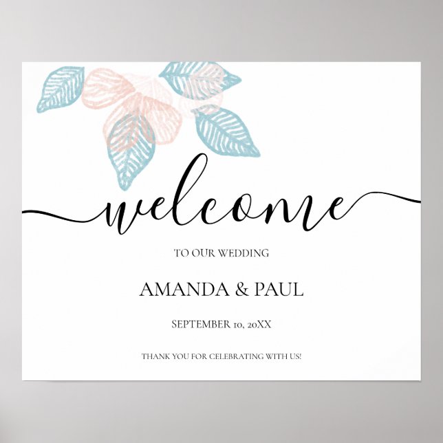 Minimal Floral Wedding Welcome Sign (Front)