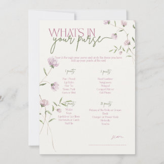 Minimal Floral Whats in your Purse Game Invitation