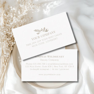Minimal Floral White Botanical Salon Discount Card