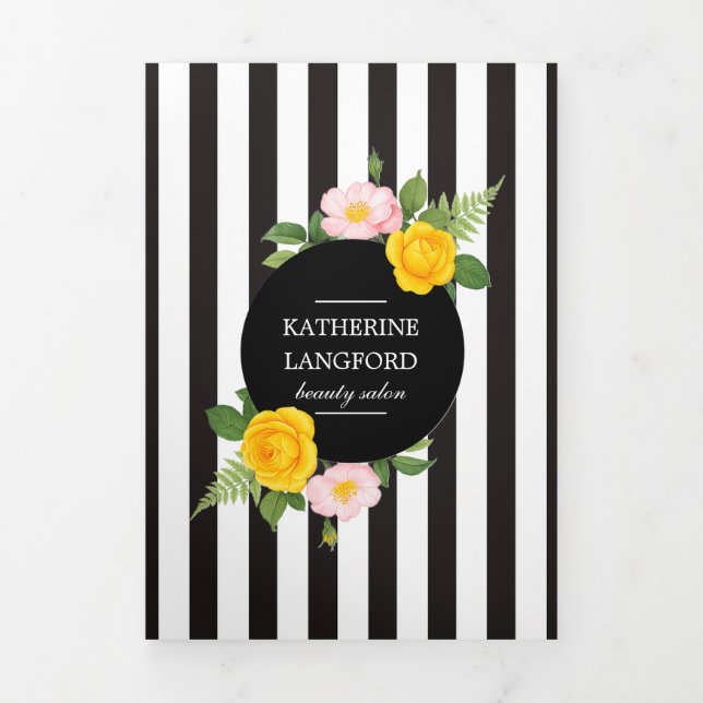 Minimal Floral Wreath Beauty Salon Business Suite Tri-Fold Card (Cover)