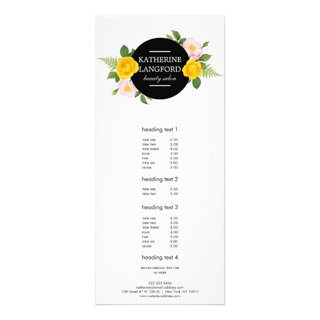 Minimal Floral Wreath Beauty Salon Light Ash Rack Card (Front)