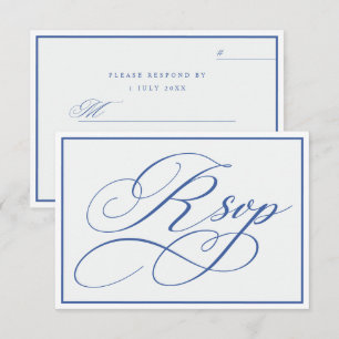 Minimal Flourish Calligraphy Blue White Wedding RSVP Card