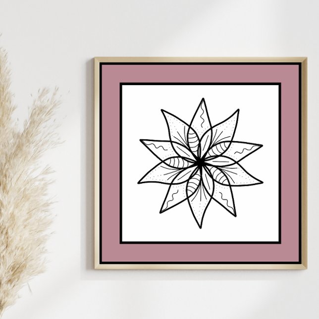 Minimal Flower Black Line Art Mandala Mauve Border Poster (Creator Uploaded)