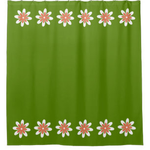 Minimal Flower Border Retro Avocado Green Shower Curtain