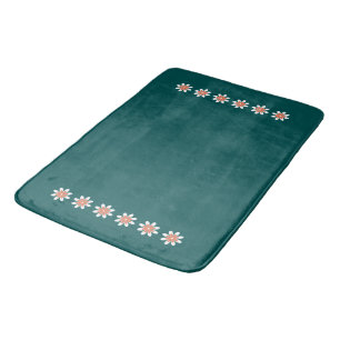 Minimal Flower Border Retro Deep Teal Bath Mat