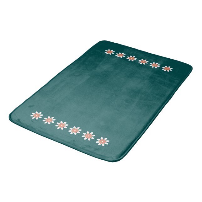 Minimal Flower Border Retro Deep Teal Bath Mat (Angled)