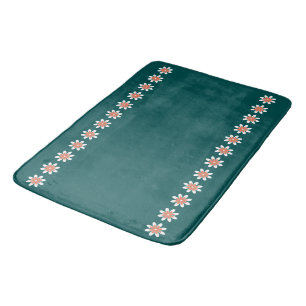 Minimal Flower Border Retro Deep Teal Bath Mat