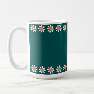 Minimal Flower Border Retro Deep Teal Coffee Mug