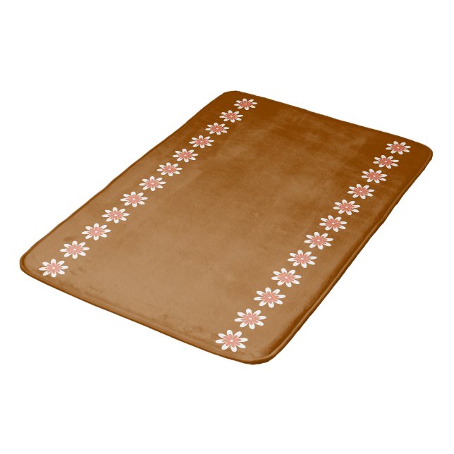 Minimal Flower Border Retro Earthy Brown Bath Mat (Angled)