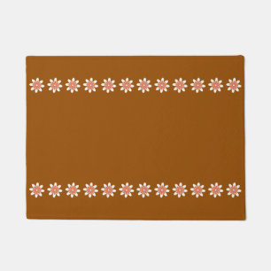 Minimal Flower Border Retro Earthy Brown Doormat