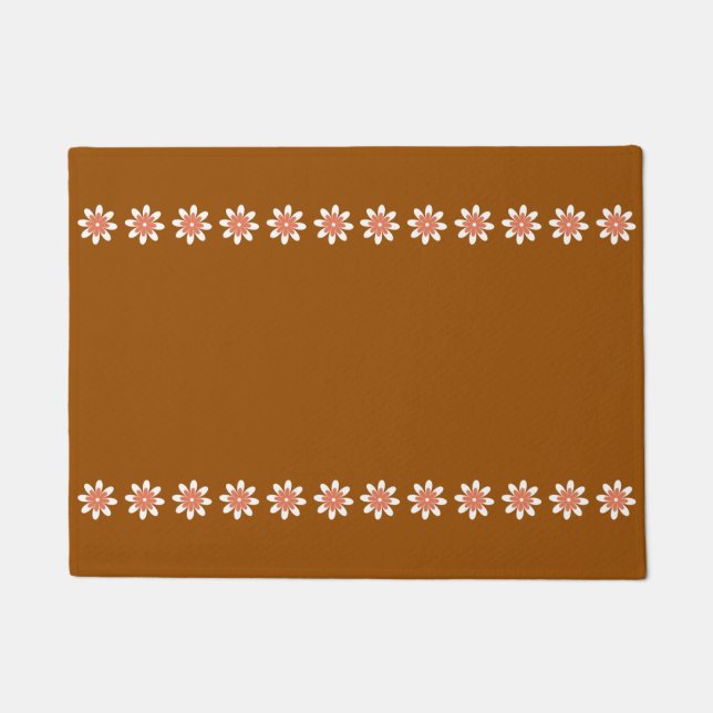 Minimal Flower Border Retro Earthy Brown Doormat (Front)