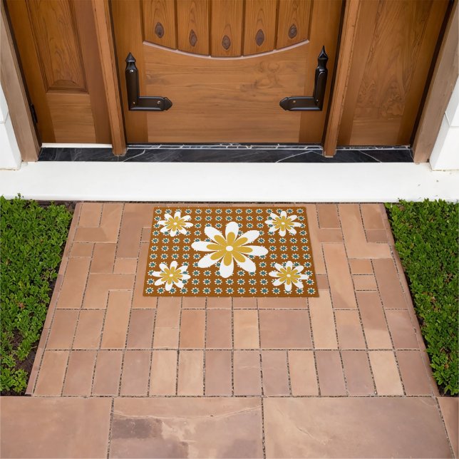 Minimal Flower Retro Earthy Brown Doormat (Outdoor)