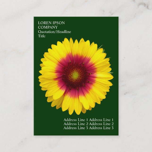 Minimal Flowers - Blanket Flower - Deep Green Business Card (Front)