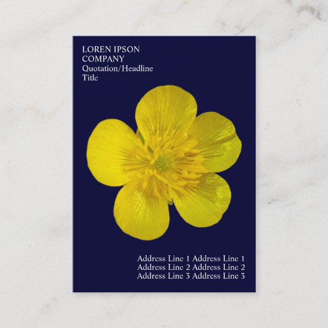 Minimal Flowers - Buttercup - Deep Navy Blue Business Card (Front)