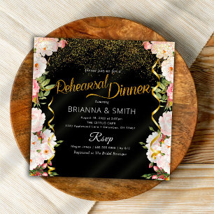 Minimal Flowers Calligraphy Rehearsal Dinner Invit Invitation