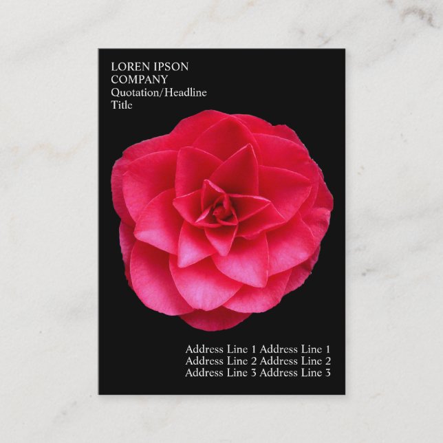 Minimal Flowers - Red Camelia - Black Business Card (Front)