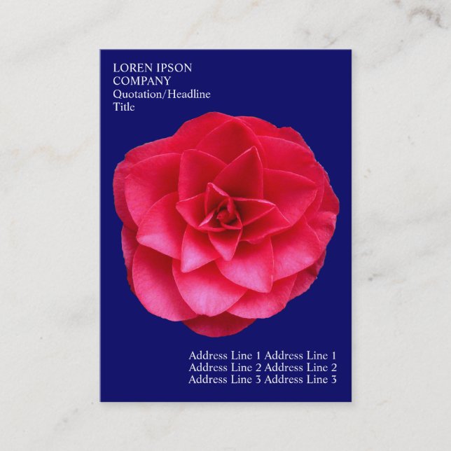 Minimal Flowers - Red Camelia - Deep Blue Business Card (Front)