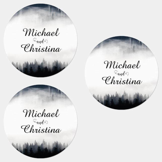 Minimal foggy spruce forest nature wedding (Group)