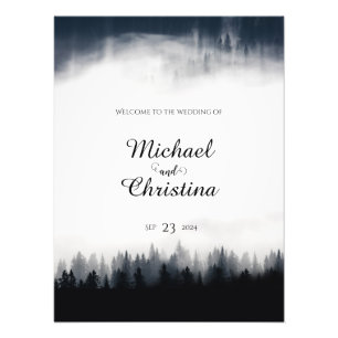 Minimal foggy spruce forest nature wedding photo print