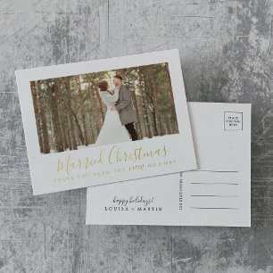 Minimal Foil Married Christmas Newlywed Thank You Holiday Postcard