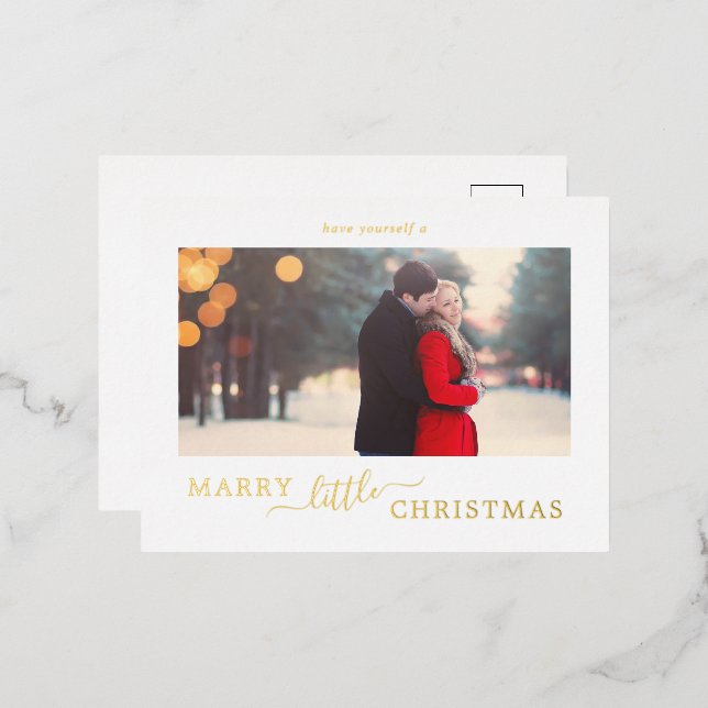 Minimal Foil Marry Little Christmas Save the Date Holiday Postcard (Front/Back)