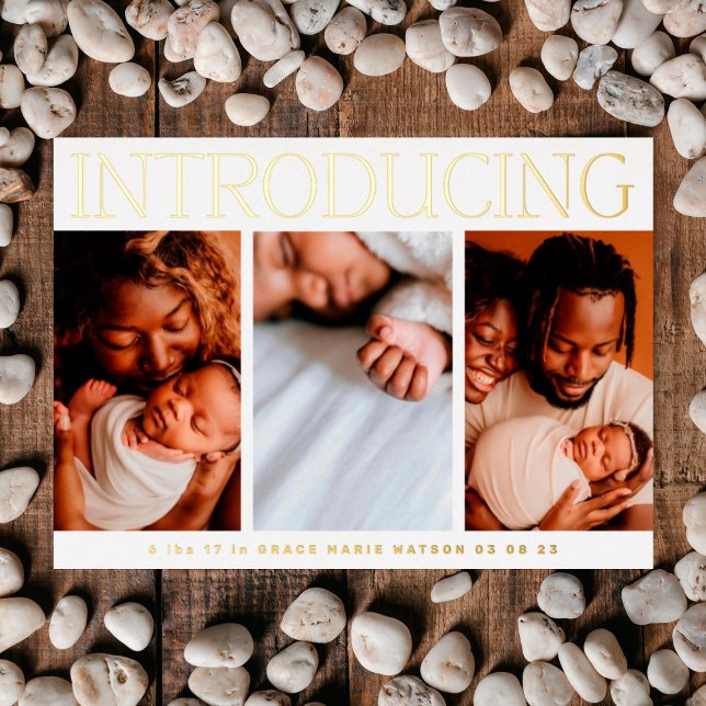 minimal foil photo collage baby birth announcement (Creator Uploaded)