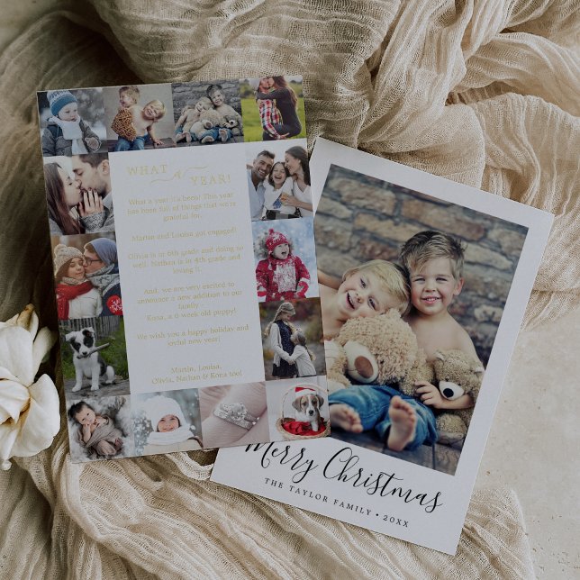 Minimal Foil What A Year Photo Collage Christmas Foil Holiday Card (Creator Uploaded)