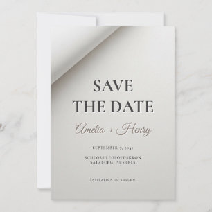 Minimal Folded Shadow Modern Save the Date Card