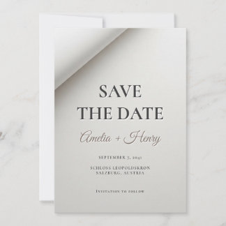 Minimal Folded Shadow Modern Save the Date Card