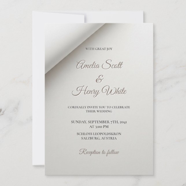Minimal Folded Shadow Modern Wedding Invitation (Front)