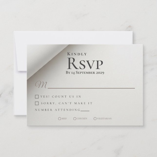 Minimal Folded Shadow Modern Wedding RSVP Card (Front)