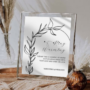 Minimal Foliage Arch Rings Warming Wedding Sign